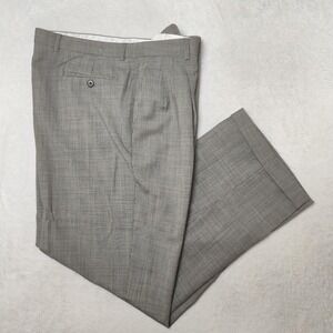 Zanella Pants Mens 38x32 Gray Houndstooth Wool Polyester Tweed Pleated Dress